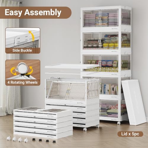 BROVIEW 120Gal Stackable Storage Bins with Lids Foldable Boxes,White,4Pack - Image 6