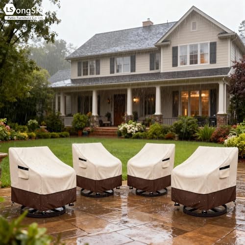Patio Swivel Chair Cover 4 Pack,Waterproof Heavy Duty Patio Chair Covers,Swivel Chair Cover for Outdoor Furniture Covers Waterproof(30 W x 34 D x 36 H inches),Beige&Brown - Image 6