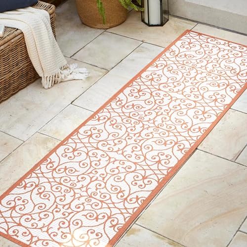 Eyely Filigree Weave Runner Rug 2X8 Cream/Orange, Indoor Outdoor Rug by eyely