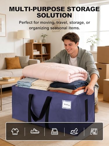 HOMESURE Supports 200lbs Heavy Duty Moving Bags - Strong Zipper & Wrap-Around Handles - Water-Resistant Storage Totes, Durable Alternative to Moving Boxes - 12 Pack - Blue - Image 4