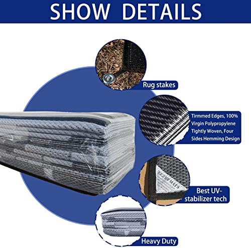 EEZ RV Products 9'x18' GW Heavy Duty Reversible/Durable Outdoor Patio/RVing Mats(9ft x18ft Grey) Come with Large Storage Bag & 6 Sets of Stakes and Washer - Image 4