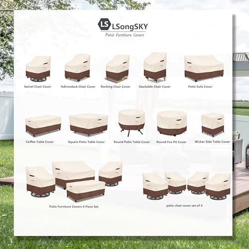 Outdoor Swivel Chair Cover 2 Pack,100% Waterproof Heavy Duty Patio Chair Covers,(35 W x 37 D x 38.5 H inches) Swivel Patio Chair for Outdoor Furniture Covers Waterproof,Beige&Brown - Image 2