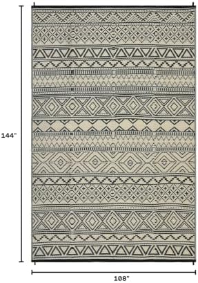 Outdoor Rug 9x12 Reversible Patio Rug Outdoor Plastic Straw Rug Bohemian Washable Rugs Waterproof for Deck RV Outside Rug for Patio Backyard Picnic Camp Beach Balcony Black Beige - Image 2