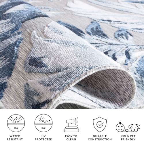 SAFAVIEH Washable Rug Outdoor Cabana Collection - 6'5" Square, Grey & Navy, Non-Shedding & Easy to Clean, Ideal for Patio, Backyard, Mudroom (CBN452N) - Image 4