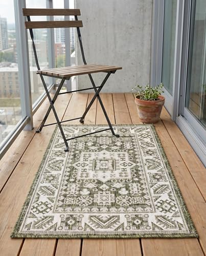 Rugs.com - Outdoor Aztec Rug – 2' x 3' 1 Green Indoor/Outdoor Rug – Washable, Stain-Resistant for Patios, Porches, and Entryways - Image 7