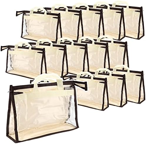 18 Pack 3 Sizes Clear Handbag Storage, Clear Purse Protector Bag with Zipper and Handle Purse Storage Dust Bags for Closet, Beige and Transparent by TAICHEUT