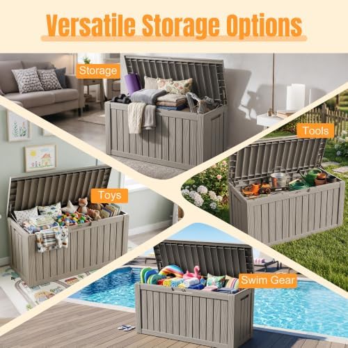 Outdoor Storage Box,140 Gallon Waterproof Resin Deck Box with Support Rod - Image 5