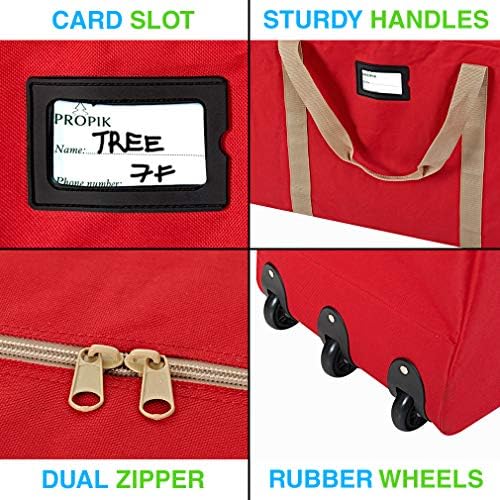 ProPik Rolling Christmas Tree Storage Bag, Fits Up to 9 ft. Xmas Tree, 28"x 16"x 60", Extra Large Heavy Duty Storage Container with Wheels and Handles, 600D Oxford (Red) - Image 6