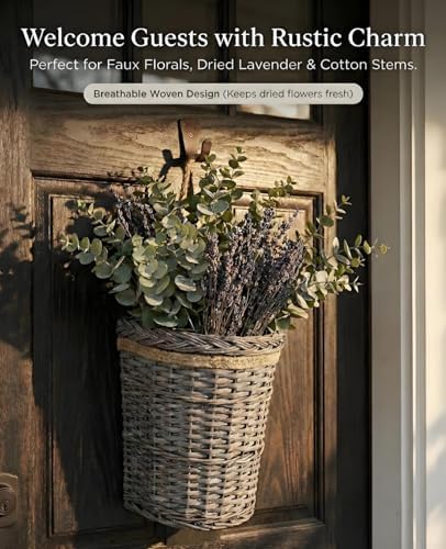 AceList 2-Pack Woven Wicker Wall Hanging Baskets, Grey Willow Wall Pocket Decor for Faux Florals & Storage - Two sizes Nesting Farmhouse Baskets for Entryway, Living Room & Door - Image 3