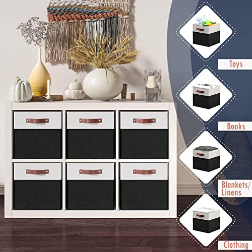Ornavo Home 13x13 Foldable Fabric Storage Cube Bins, 6 Pack, White/Black - Image 3