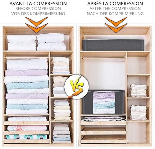 VOUNOT Set of 9 Clothes Storage Bag with Large Capacity Vacuum Bag 3 Foldabale EDENOO Storage bag with Reinforced Handle 3 Vacuum Bags with Hand Pump for Bedding and Clothes - Image 7