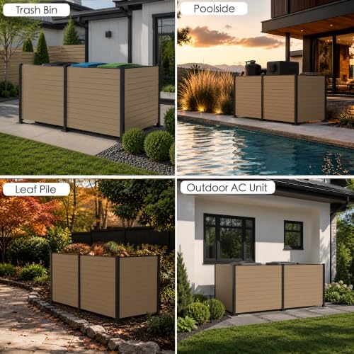 Kozyard 50" W x 48" H Outdoor Privacy Screen with Aluminum Posts, Air Conditioner Fence Panels, Pool Equipment Enclosure, Trash Can Screen Fence Kit for Outside Backyard Patio, Taupe, 3 Panels - Image 6