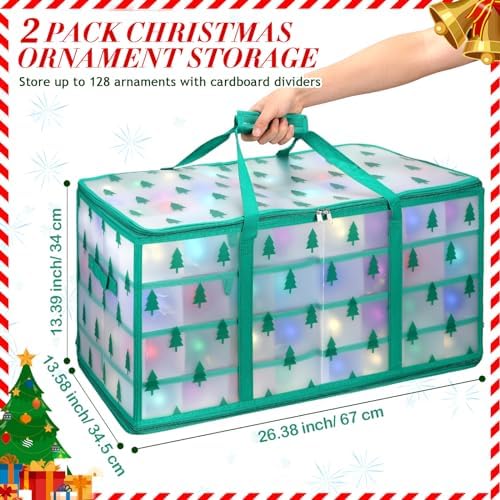 Hosuly 2 Pcs Plastic Christmas Ornaments Storage Box with Dividers, Zippers, 8 Trays,128 Slots, Christmas Storage Containers Xmas Ornaments Organizer for Holiday Balls Ornaments(Christmas Tree) - Image 2