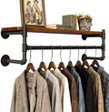 WEBI Wall Mounted Clothes Rack with Shelf,36" Industrial Pipe Clothing Rack with Shelf with Hanging Rod,Heavy Duty Iron Garment Rack Bar,Retail Display Clothes Rod for Laundry Room,Closet,Black by WEBI
