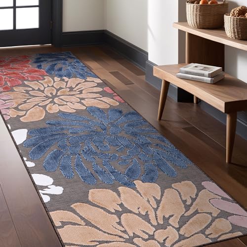 Luul Home Floral Indoor Outdoor Runner Rugs 2x7 Entryway Rug, Kitchen, Hallway Rug Washable Stain Resistant Outside Carpet Brown 2 x 7 - Image 4