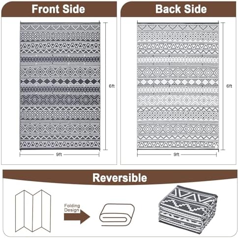 GlowSol 8x10 Outdoor Rug Waterproof Carpet with Carry Bag Outdoor Plastic Straw Rug for Patio Modern Camping Mat Easy Cleaning Reversible Outdoor Carpet for Balcony Deck Backyard RV Picnic,Grey - Image 2