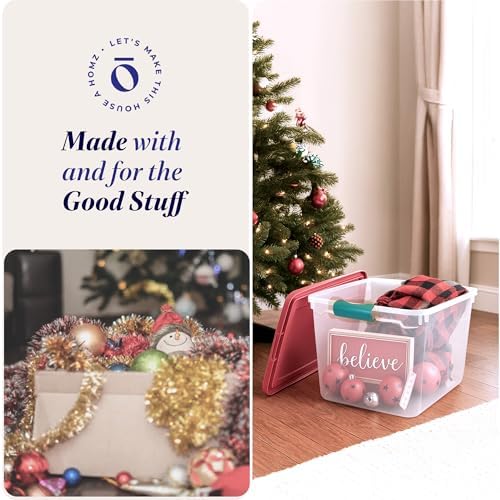 HOMZ Holiday Tote Plastic Storage Bin with Lid, 31 Qt, Clear/Red, 4 Pack - Image 6