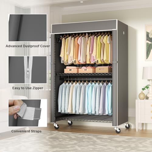FUTASSI Black Clothing Rack with Dark Gray Cover, P1C Plus Rolling Closet - Image 5