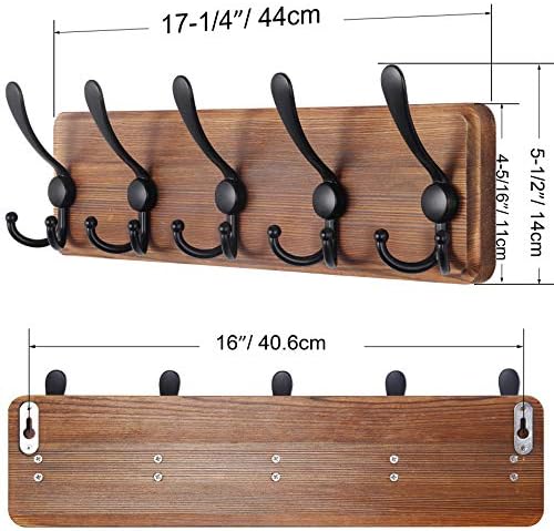 SKOLOO Rustic Wall Mounted Coat Rack: 16" Stud Spacing, Pine Real Wood Plank Wall Coat Rack with 5 Triple Hooks, Farmhouse Coat Hanger Wall Mount for Hanging Backpack Jacket Coat Hat,Pack of 2 - Image 4