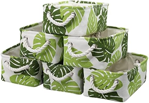 Storage Cubes, Storage Bins Baskets for Organizing 6 Pack for Organizing Toys, Clothes, Closet Baskets with Rope Handles for Nursery Home(White and Green,12"L×8"W×5"H) by TcaFmac