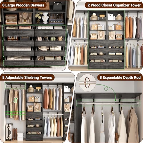Aheaplus Closet System, Wood Closet Organizer System with Drawers,Black Oak - Image 2