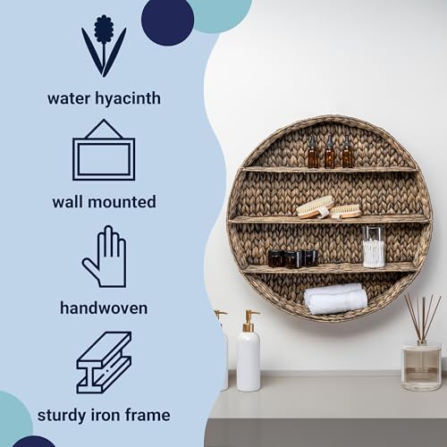 happimess Annulus 3-Shelf Circular Hyacinth Wall Rack 24.6", Brown - Image 4