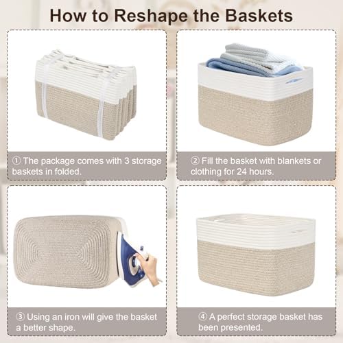 Baskets for Organizing,Storage Baskets,3 Pack Baskets for Shelfves,15"×10"×9" Woven Basket,toy storage bins,bins for organization - Image 6
