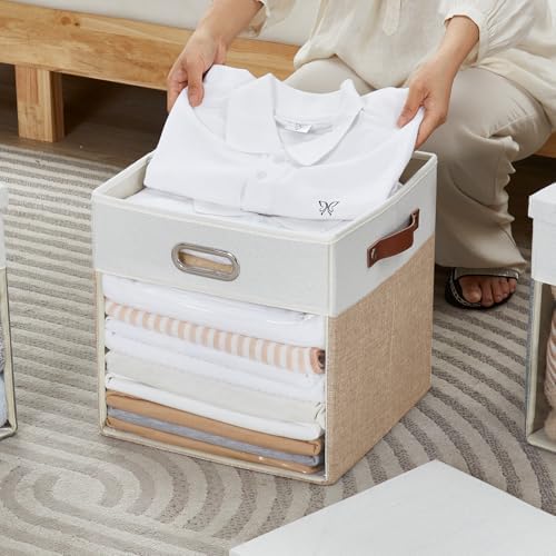 13x13 Inch Ultra Thick Fabric Storage Bins with Lids & Windows, 3P - Image 6