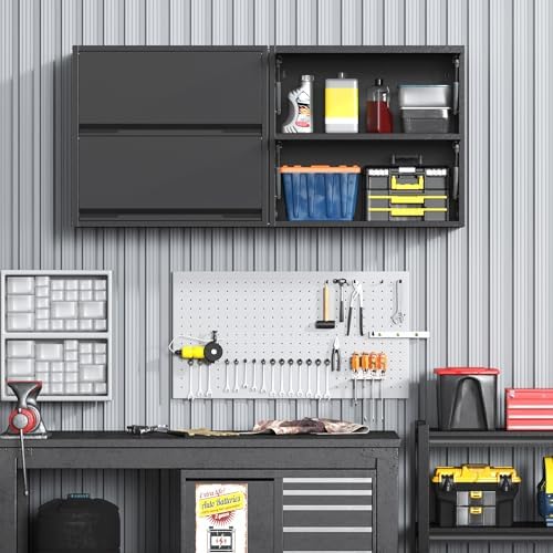 2 Door Garage Wall Cabinet with Up-Flip Door, 25.6" H Metal Wall Cabinet - Image 2