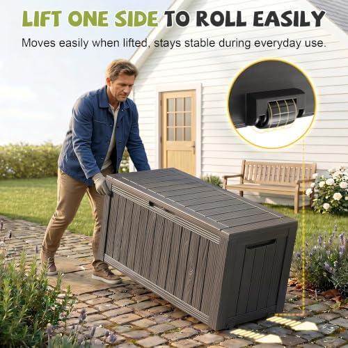 Lockable Resin Storage Bench, Waterproof UV Resistant Outdoor Deck Box, Patio Porch Garden Pool Storage Bin for Cushions Pool Floats Garden Tools(Black,85 Gallon) - Image 2