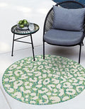 Unique Loom Outdoor Safari Collection Area Rug - Leopard (7' 10" Round Green Blue/Ivory) by UniqueLoom