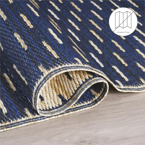 Fab Habitat Stripe Coastal Colorful Outdoor Rug - Waterproof, Crease-Free Fade Resistant, Reversible - Recycled Plastic - Patio Porch Balcony Deck Yard Garden - Montauk Navy & Sand - 5x8 ft - Image 5