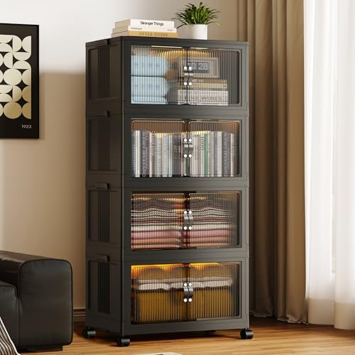 SAILUN 116Gal/464Qt Stackable Storage Bins Folding Collapsible Storage Bins with a Lid, Closet Organizers and Storage,Black 26" W x 17" D x 56.7" H by SAILUN
