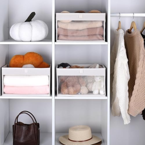 WUIKE 6-Pack Closet Storage Bins with Window, Beige, Large - Image 4
