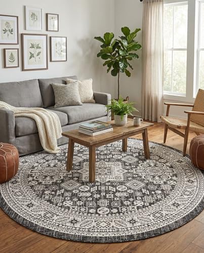 Rugs.com - Outdoor Aztec Rug – 8 Ft Round Charcoal Gray Indoor/Outdoor Rug – Perfect for Patios, Decks, Porches, and Outdoor Entertaining Spaces - Image 4