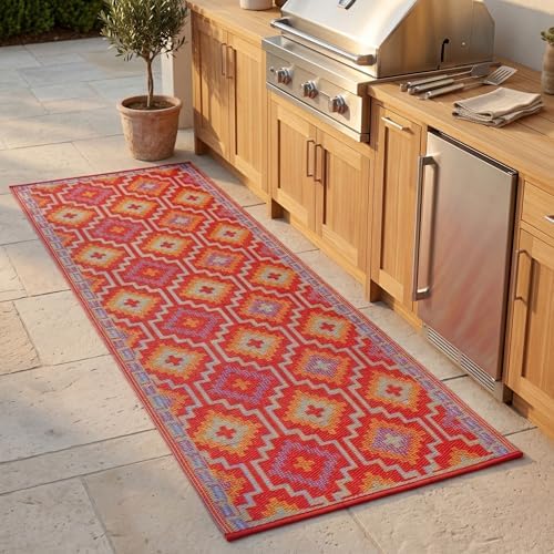 Fab Habitat Outdoor Rug - Waterproof, Fade Resistant, Crease-Free - Premium Recycled Plastic - Vintage Kilim - Porch, Deck, Balcony, Hallway, Poolside - Lhasa - Orange & Violet - 2.5 x 8 ft Runner by FabHabitat