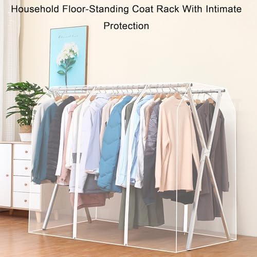 Clothes Rack Cover with Zipper, Dustproof Clothes Cover with 2 Durable Zipper Clothing Waterproof Protector, Designed for X-Type Coat Racks(White,140x130x95cm/55x51x37in) - Image 3