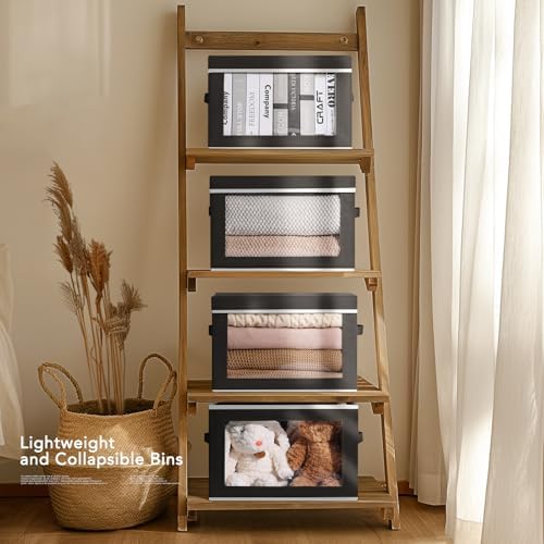 Homsorout Storage Boxes with Lids - 5 Pack Foldable Clear Window Storage Bins, Large Decorative Storage Bins with Handles, Storage Containers for Clothes, Towel, Blanket, Sheet, Black - Image 3