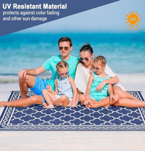 GlowSol Outdoor Rug 8x10 Waterproof Outdoor Plastic Straw Rug for Camping with Carry Bag, Reversible Easy Cleaning Portable Patio Rugs Mat Outside Carpet for RV Patio Backyard Deck Picnic,Dark Blue - Image 5