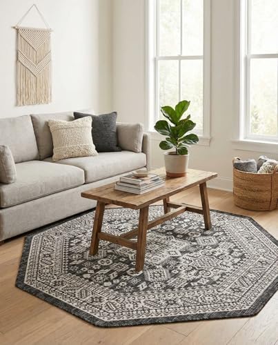Rugs.com - Outdoor Aztec Rug – 5 Ft Octagon Charcoal Gray Washable Indoor/Outdoor Rug – Flatweave Geometric Design for Patios, Decks, and Porches - Image 4