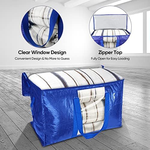BALEINE 8-Pack Oversized Moving Bags with Reinforced Handles, Heavy-Duty Storage Tote Moving Supplies for Packaging, Camping (Blue w/Window, 8-Pack) - Image 5