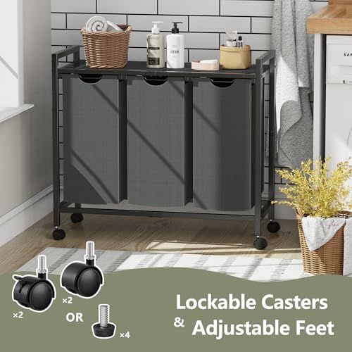 Laundry Hamper, Laundry Basket, Laundry Sorter with 2 Pull-Out and Removable Bags, Shelf, Laundry Room Storage with Table, for Bathroom, Bedroom, 3 x 10.5 Gal (40L), Grey - Image 2