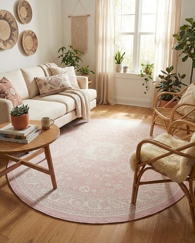 Rugs.com - Outdoor Aztec Rug – 8 Ft Round Pink Indoor/Outdoor Rug – Weather-Resistant Flatweave for Patios, Decks, and Porches - Image 4
