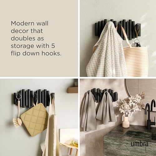Umbra Picket Coat Rack, Wall Mount 5 Flip-Down Coat Hooks, Black - Image 4