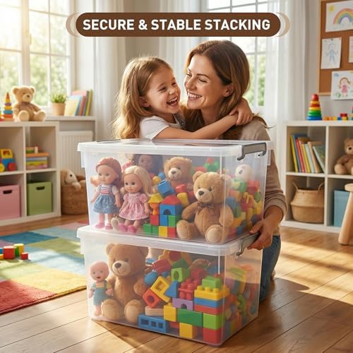 Citylife 48 Qt Ultra-Thick Plastic Clear Storage Bins with Lids, 6-Pack - Image 2