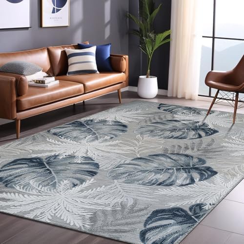 Luul Home Floral Indoor Outdoor Rugs 6x9 Large Area Rug for Living Room, Patio Decor, Kitchen, and Entryway Rug, Washable Stain Resistant Outside Carpet Blue 6 x 9 - Image 5
