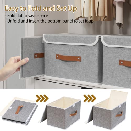 Yawinhe Fabric Storage Boxes with Lids,Grey,15.0x9.8x9.8in,5-Pack - Image 6