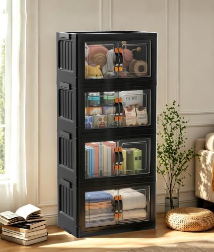 Hanyi 140 QT 4-Tier Storage Bins with Lids, Collapsible Cabinet, Black by Unknown