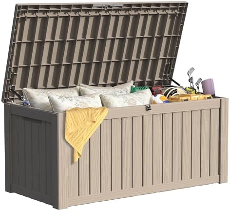 150 Gallon Outdoor Deck Box Waterproof, Large Storage Box for Patio, Resin Storage Bench Lockable for Garden Tools, Package Delivery, Gray by GraceYourYard