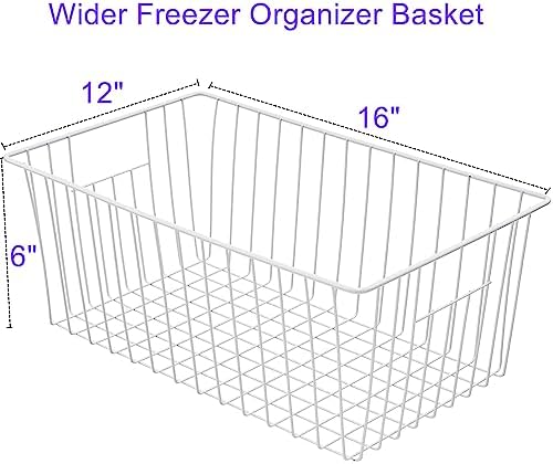16Lx12Wx6H inch Wider Freezer Organizer Baskets Container, Refrigerator Metal Wire Storage Bins with Handles for Kitchen, Pantry, Cabinet, Closets - Pearl White（4 Packs - Image 2